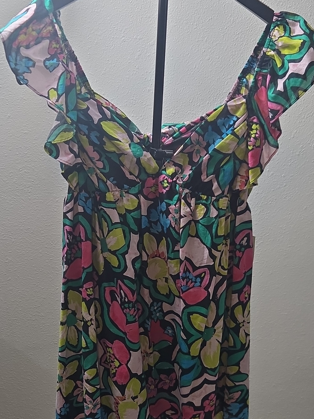 B. Smart Black Floral Camisole with Pink & Green Accents